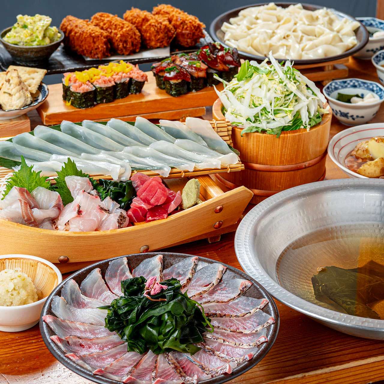 《土限定！飲み放題３時間5000円》白寿真鯛の貝出汁しゃぶしゃぶ・紋甲イカの昆布〆入り刺身4種コース