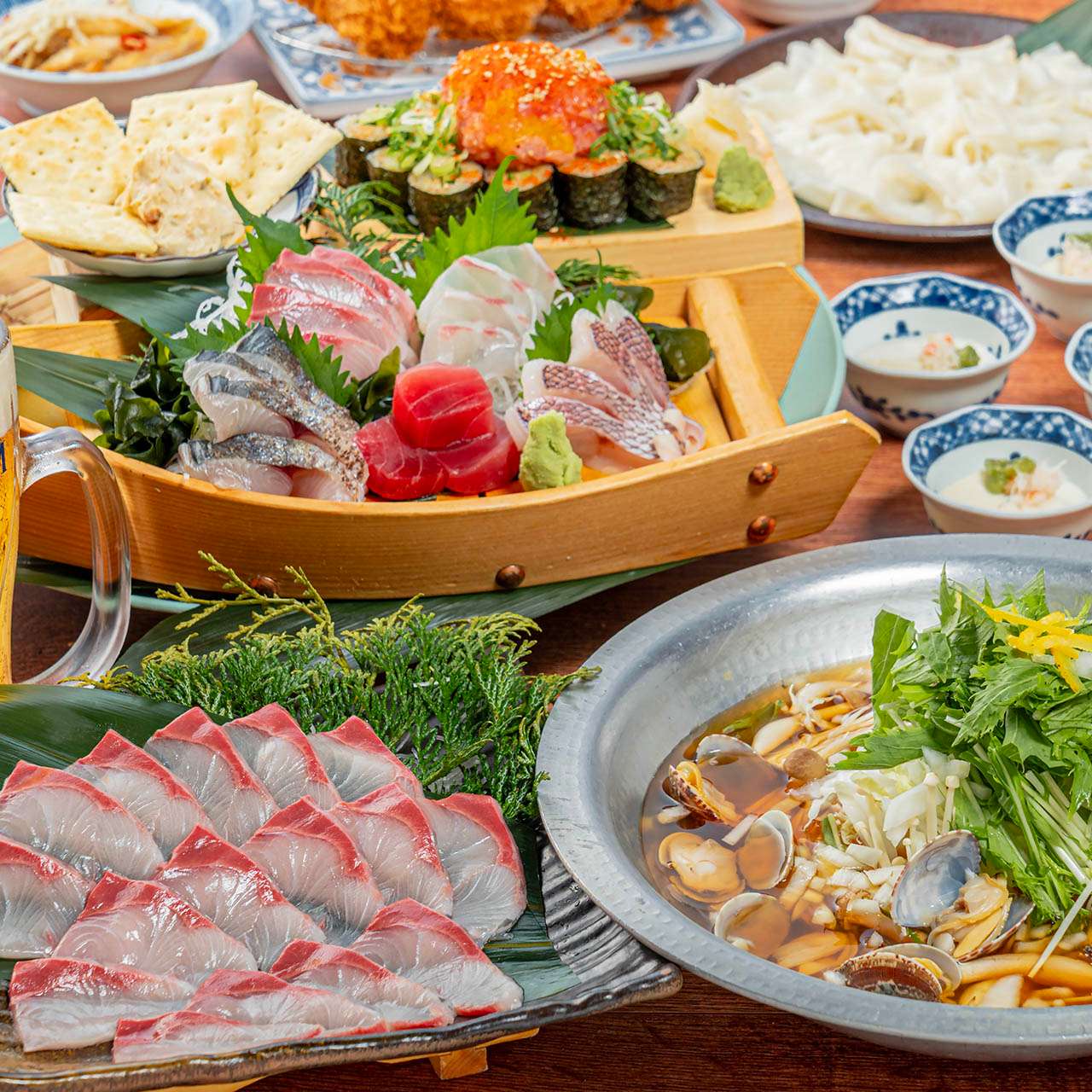 【昼・冬宴会】貝出汁鰤しゃぶと刺身５種盛りのコース　２H飲放付5000円　※3名様～