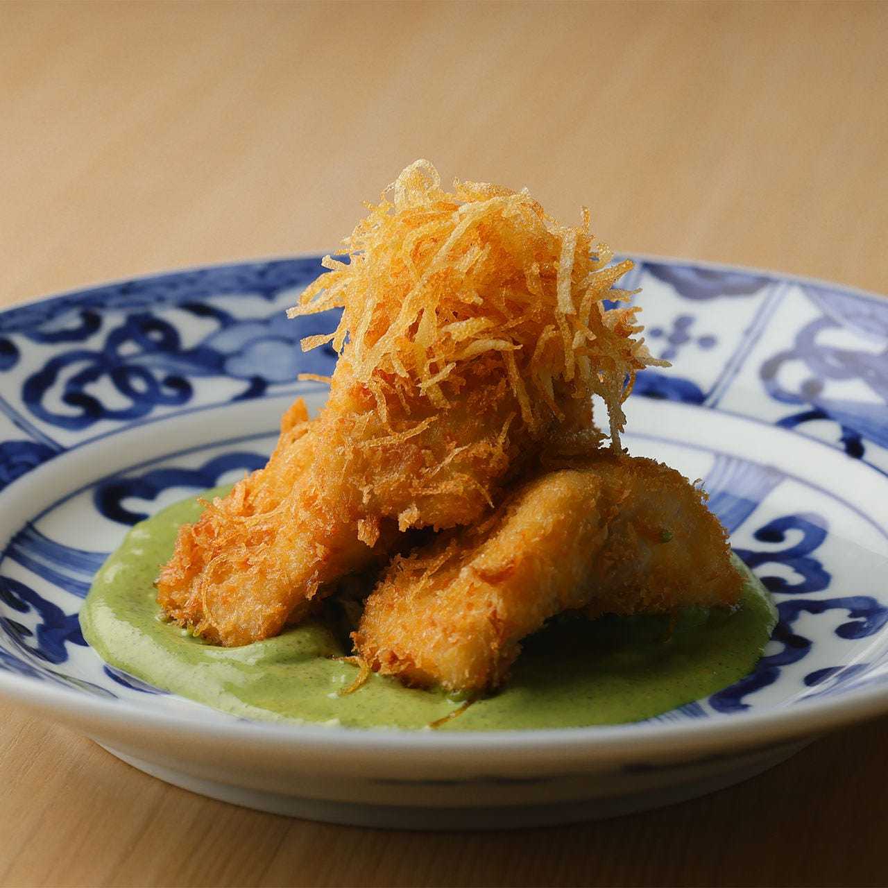 Deep fried horse mackerel marinated in kelp