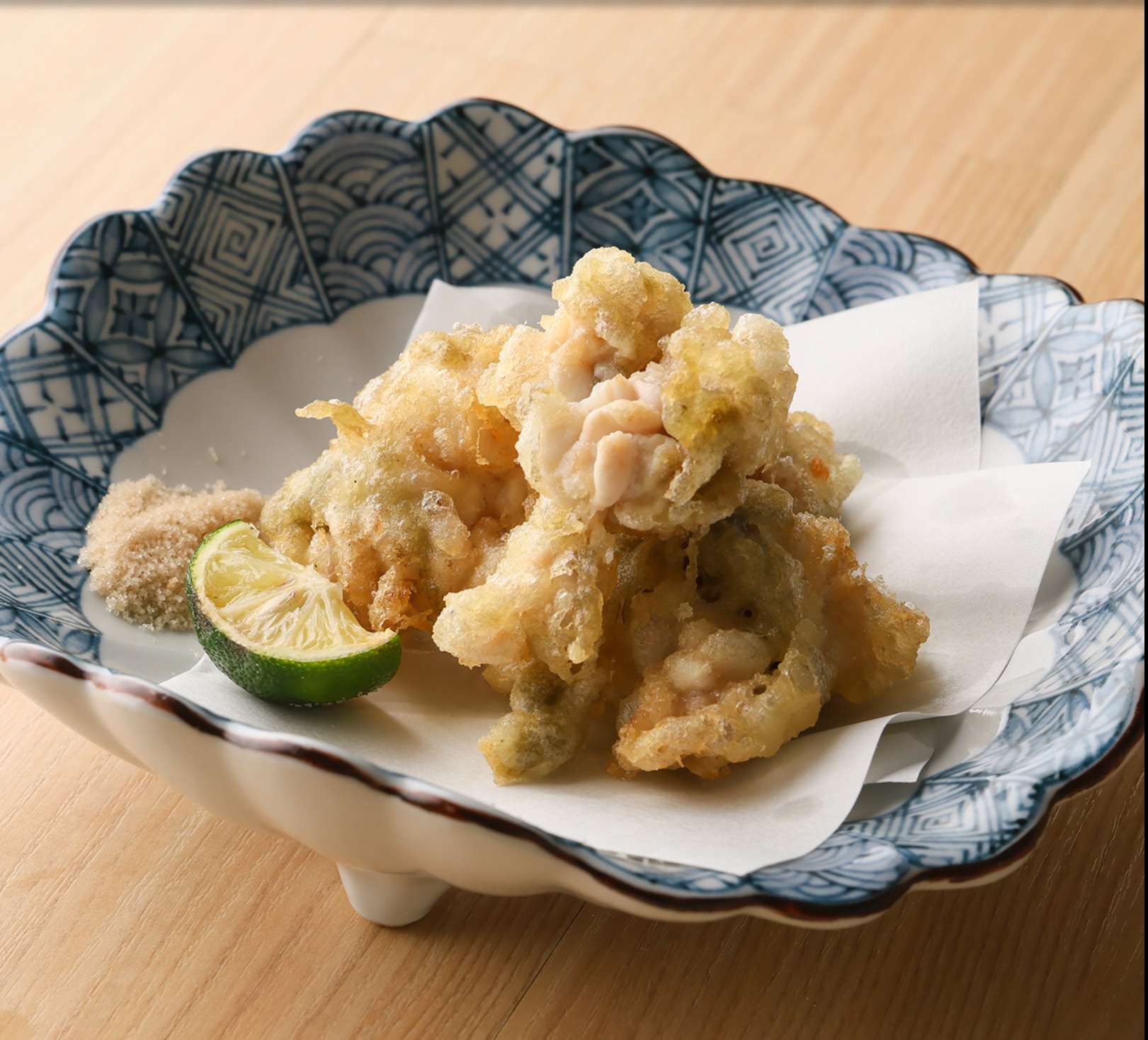 Cod milt and grated kelp tempura