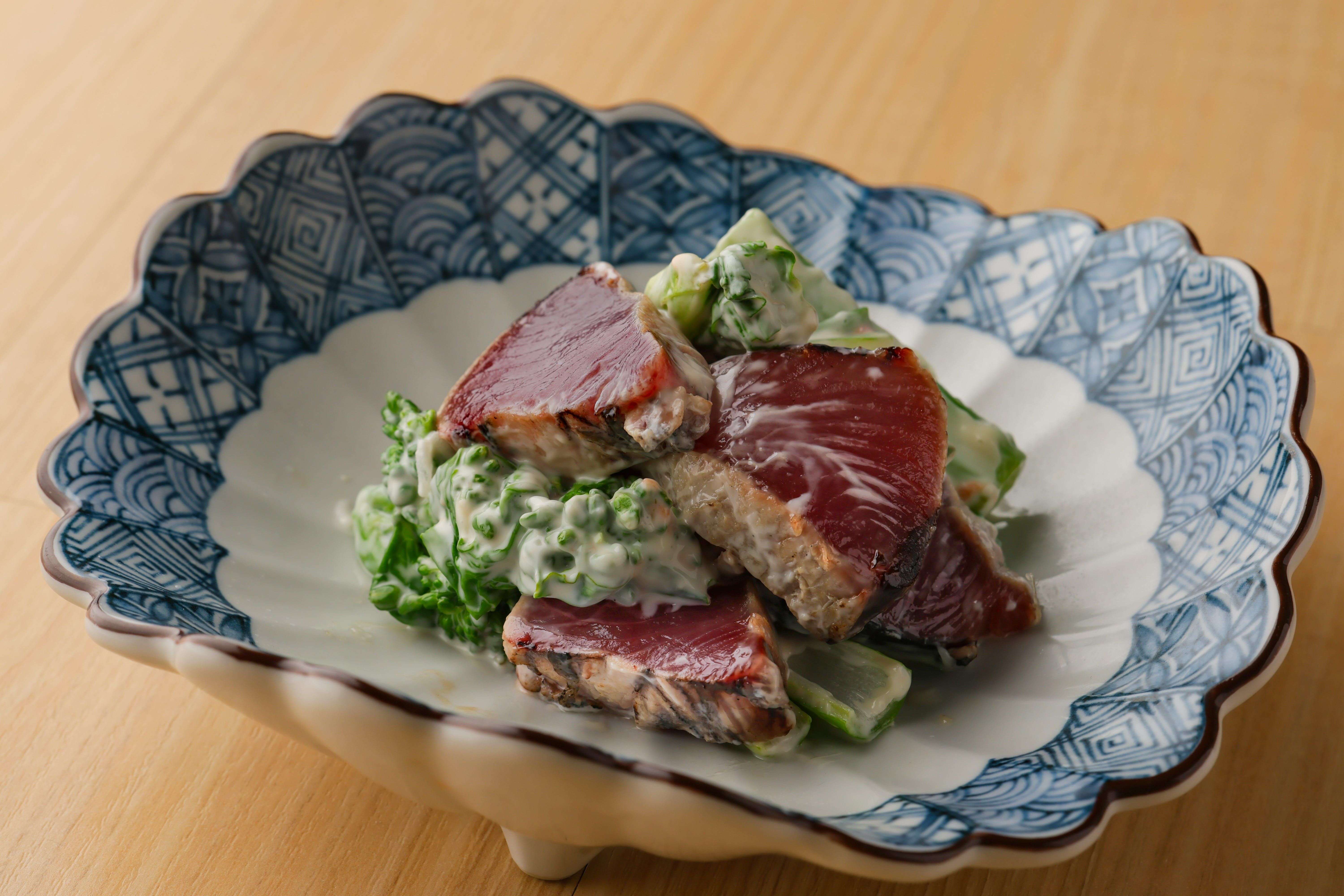 First bonito tataki with sake kasu aioli