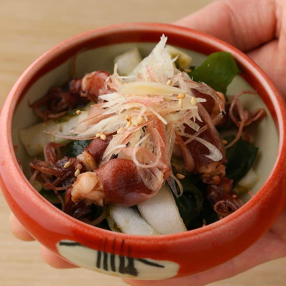 蛍烏賊と独活の蕗味噌和え
