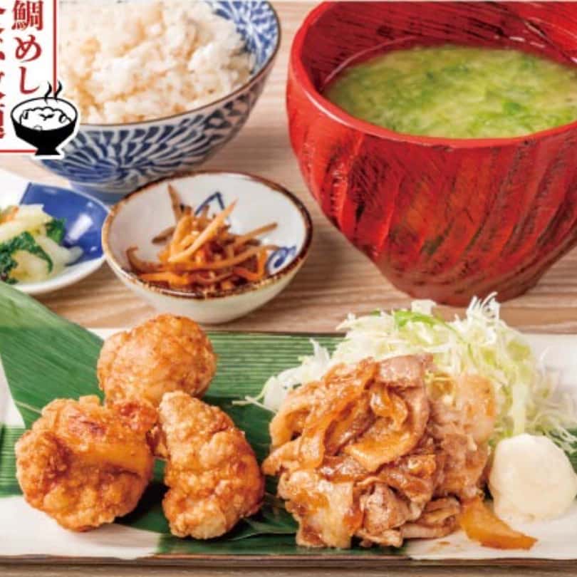 Fried chicken and ginger pork set meal (includes all-you-can-eat sea bream rice)