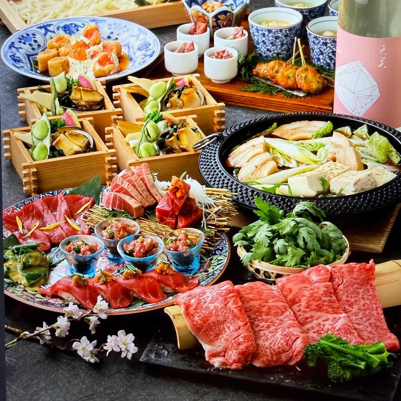 春宴会《料理のみ》【頂コース】本鮪・鮑・黒毛和牛のすき焼きを味わう