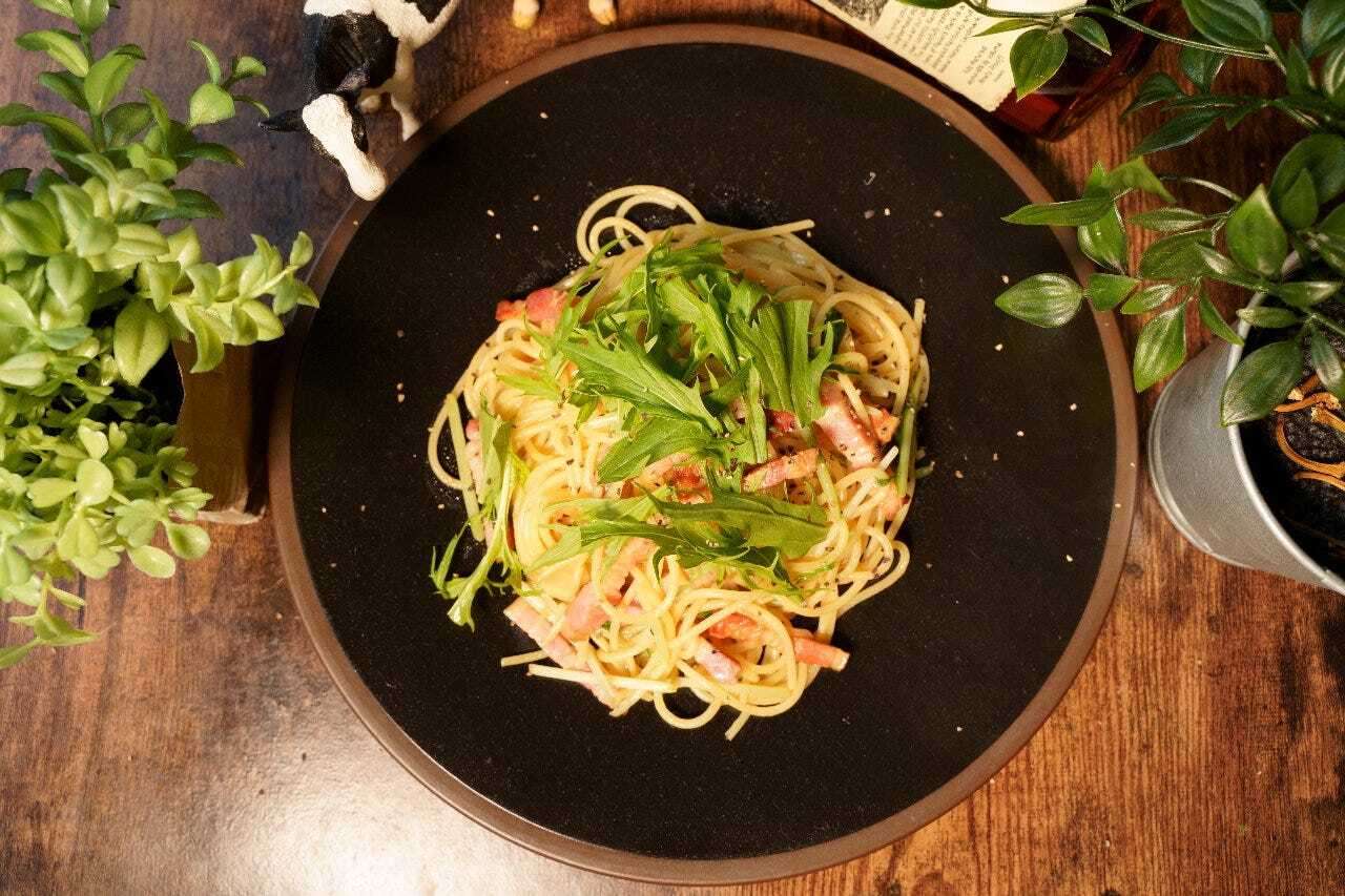 水菜とベーコンの和風パスタ