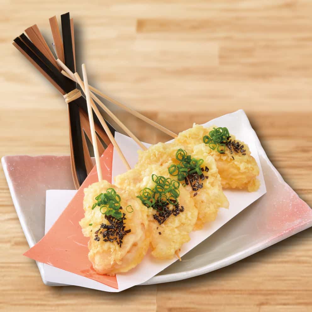 White dashi oden radish tempura skewers