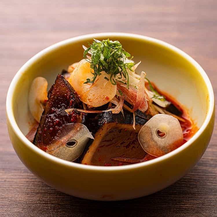 Pickled bonito with garlic and myoga
