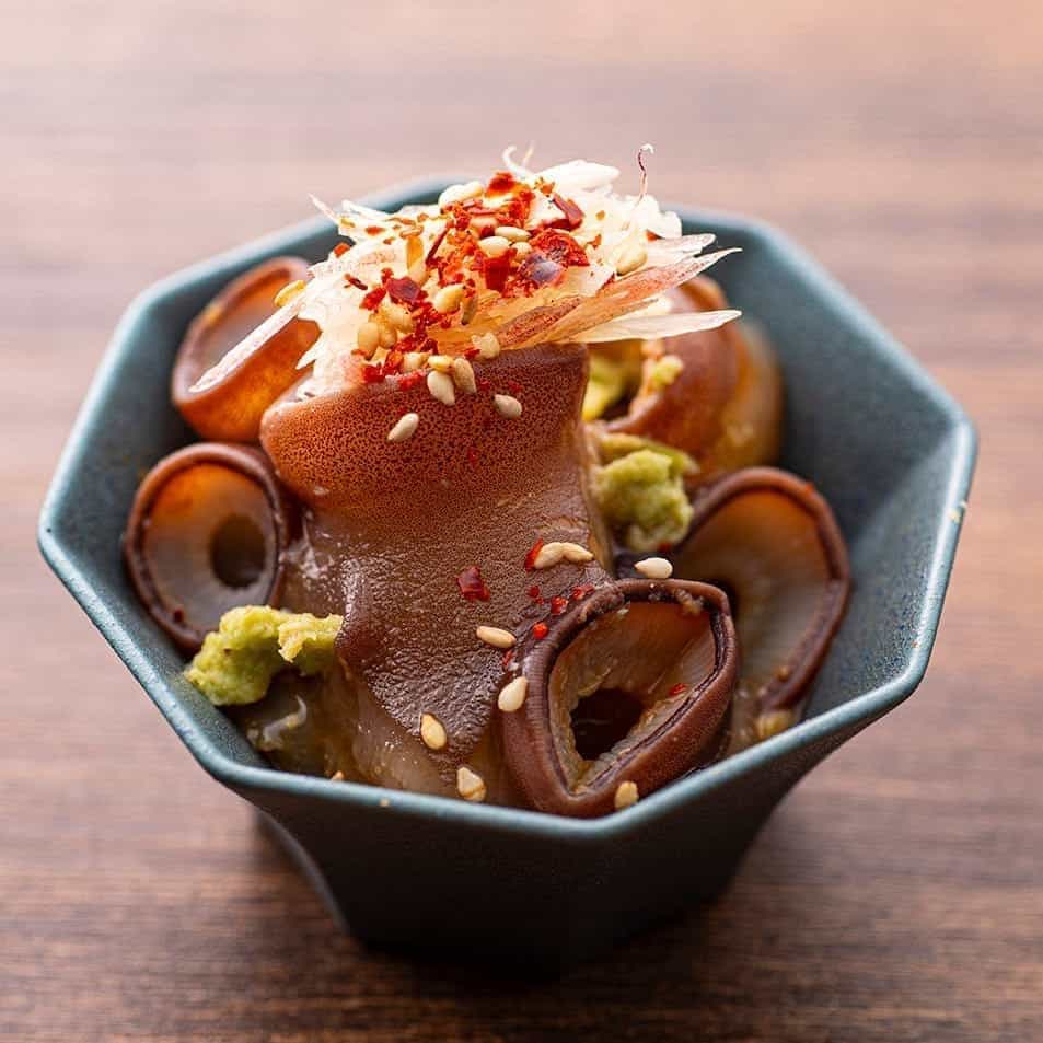 Homemade fresh octopus with wasabi