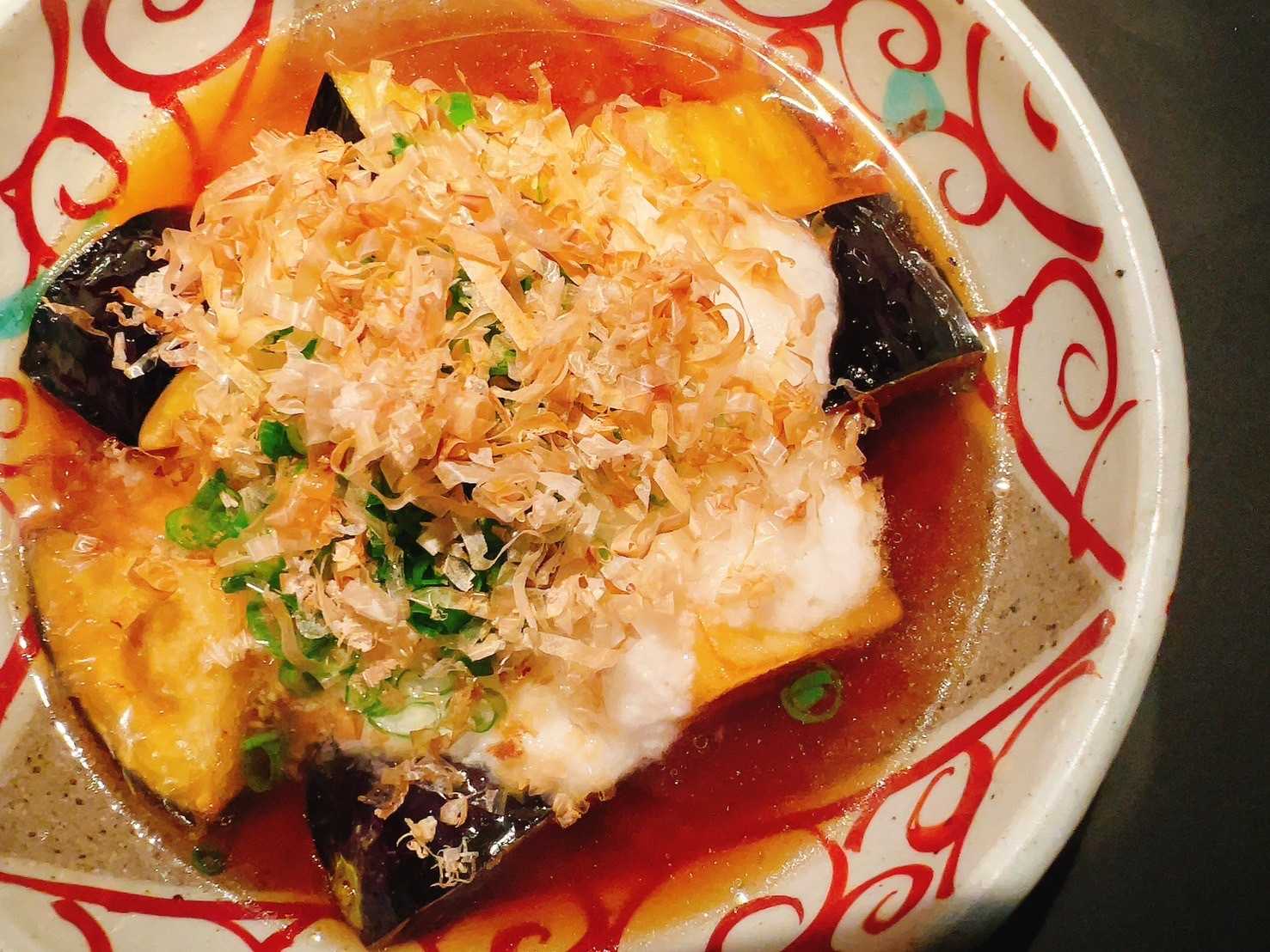 Deep-fried eggplant with grated yam