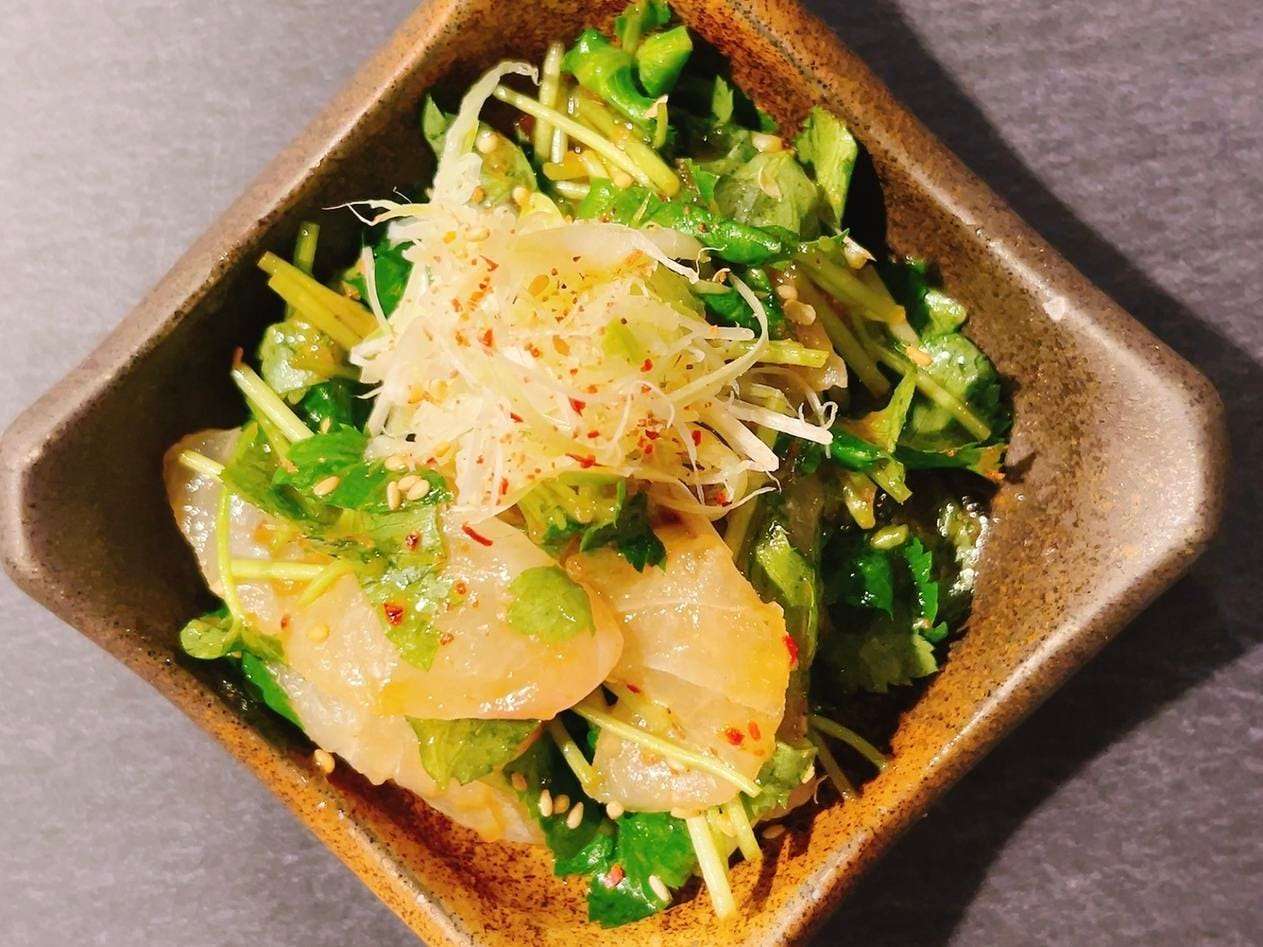 真鯛と三つ葉の花山椒オイル和え