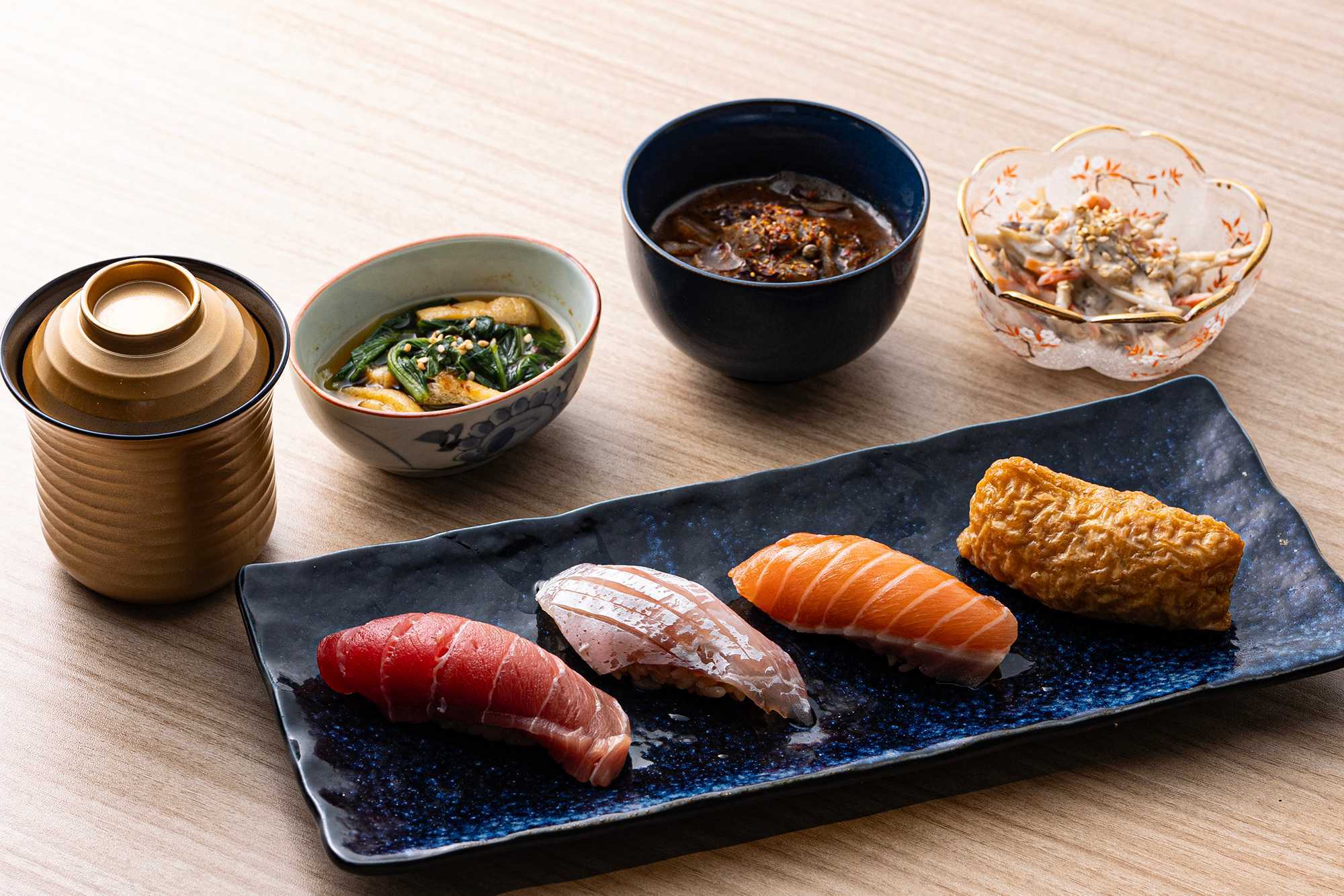 おばんざい3種と鮨3種